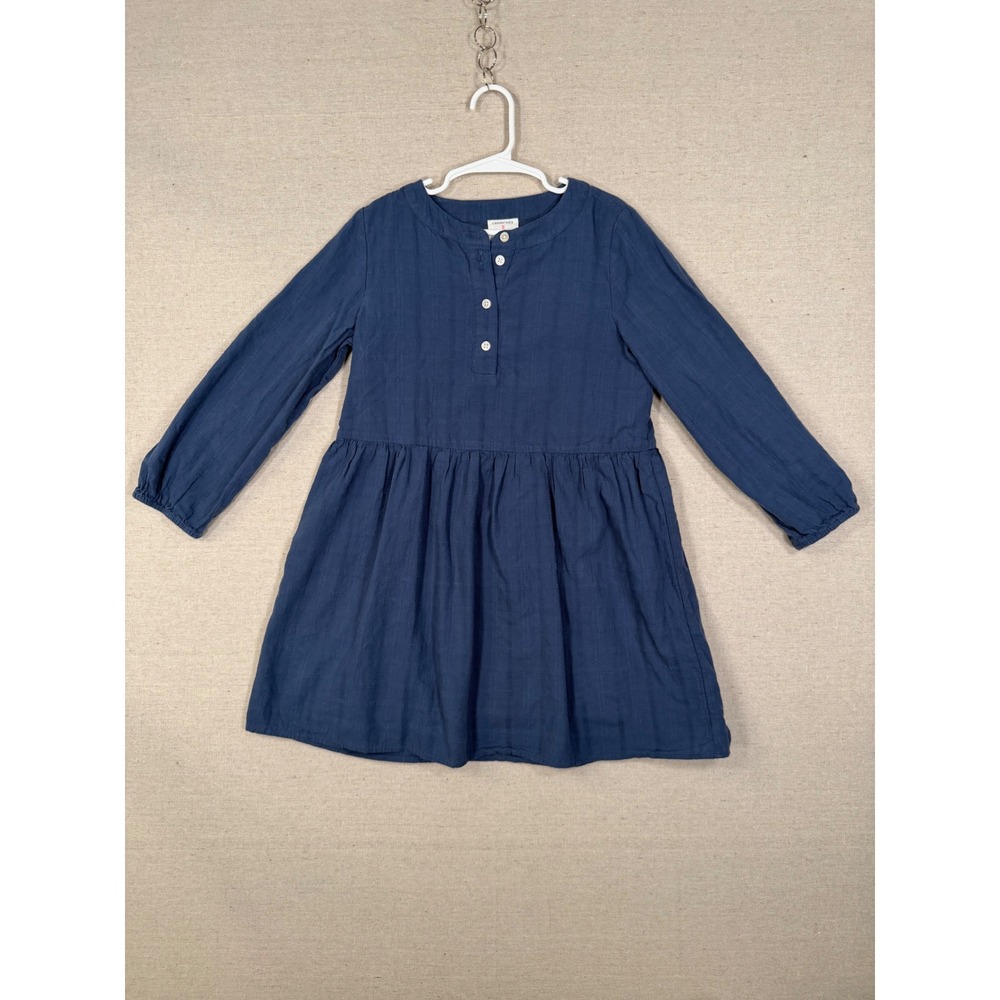 Crewcuts J.Crew Girls Navy Blue Cotton Gauze Long Sleeve Henley Dress Size 7